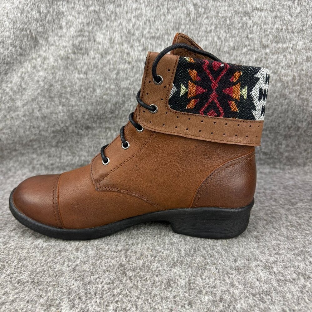 ✅Women's 10 Keen Tyretread Brown Leather Lace Up Ankle Boots Tortoise Shell Cuff - Picture 11 of 13